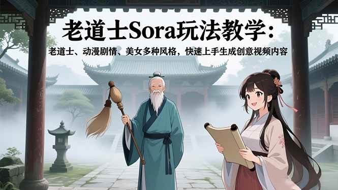 (1.2)老道士Sora玩法教学：老道士、动漫剧情、美女多种风格，快速上手生成创意视频内容