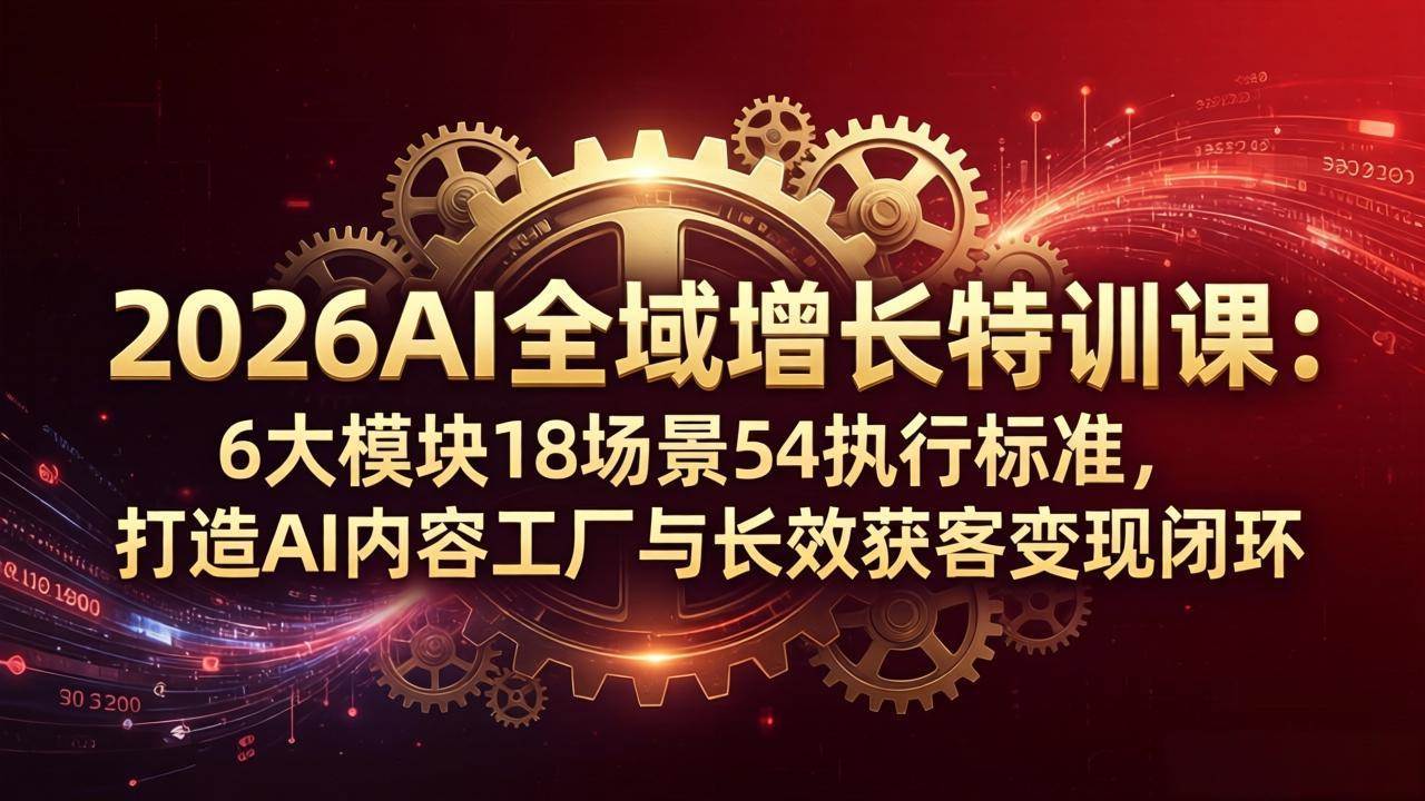 (4.20)2026AI全域增长特训课：6大模块18场景54执行标准，打造AI内容工厂与长效获客变现闭环