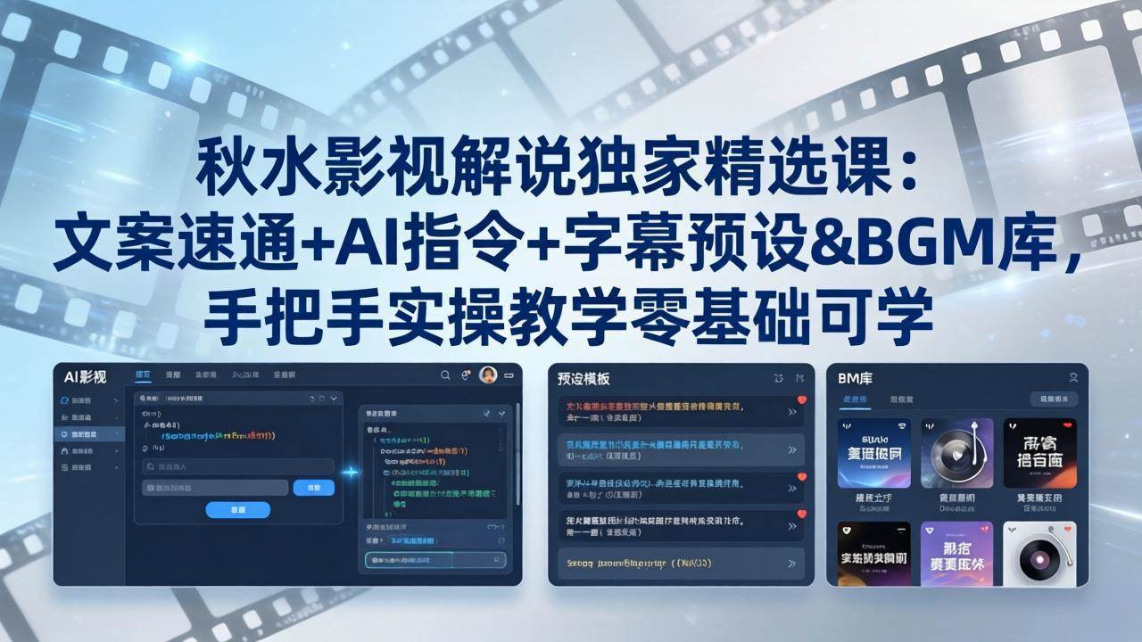 (4.18)秋水影视解说独家精选课：文案速通+AI指令+字幕预设+BGM库，手把手实操教学零基础可学