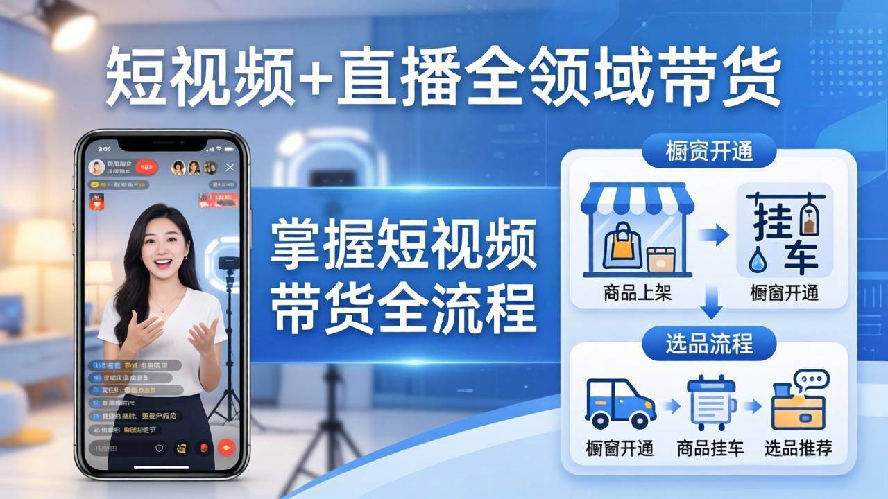 (4.1)短视频+直播全领域带货：掌握橱窗开通、挂车、选品、爆款文案改编等短视频带货全流程