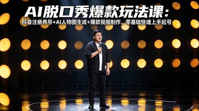 (4.14)AI脱口秀爆款玩法课：抖音注册养号+AI人物图生成+爆款视频制作，零基础快速上手起号