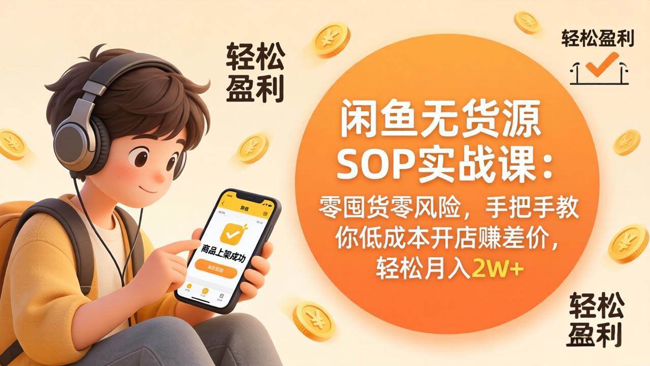 (4.1)咸鱼无货源SOP实战课：零囤货零风险，手把手教你低成本开店赚差价，轻松月入2w+