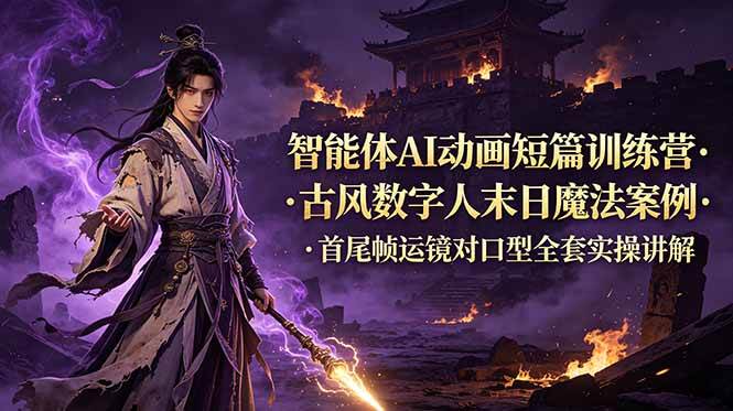 (6.30)智能体AI动画短篇训练营-更新，古风数字人末日魔法案例，首尾帧运镜对口型全套实操讲解